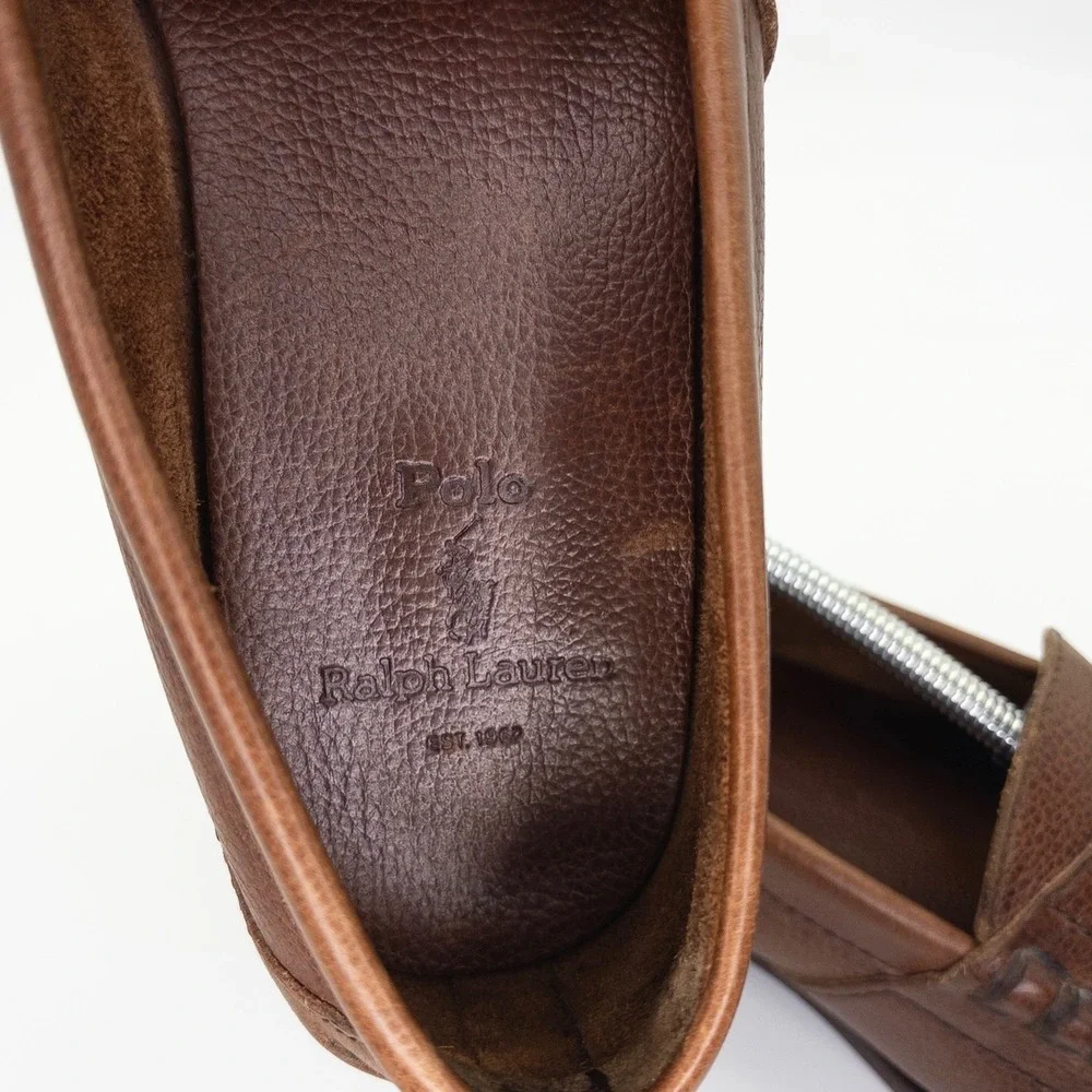 Polo Ralph Lauren Men's 11 EE Leather Penny Loafers Brown Made in Mexico Wide